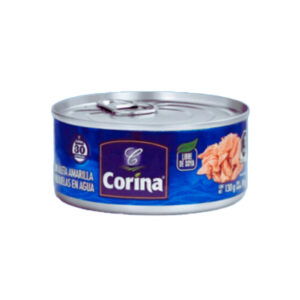 ATUN EN AGUA HOJUELAS SIN SOYA CORINA 130 G